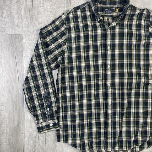 Polo Ralph Lauren XL Green/Blue Plaid Classic Fit Long Sleeve EUC Button Down O - Picture 2 of 10